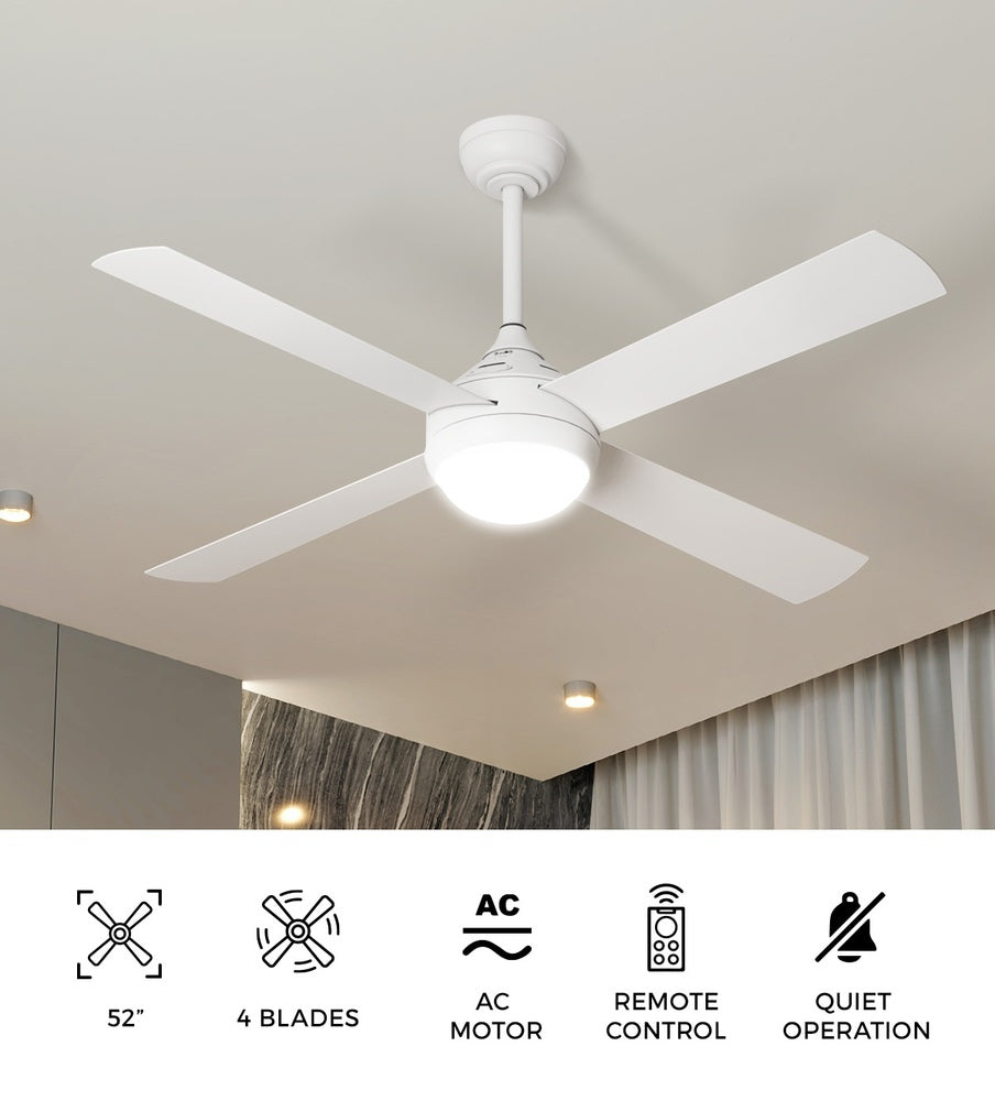 52'' AC Ceiling Fan with Light Remote Control 4 Blades