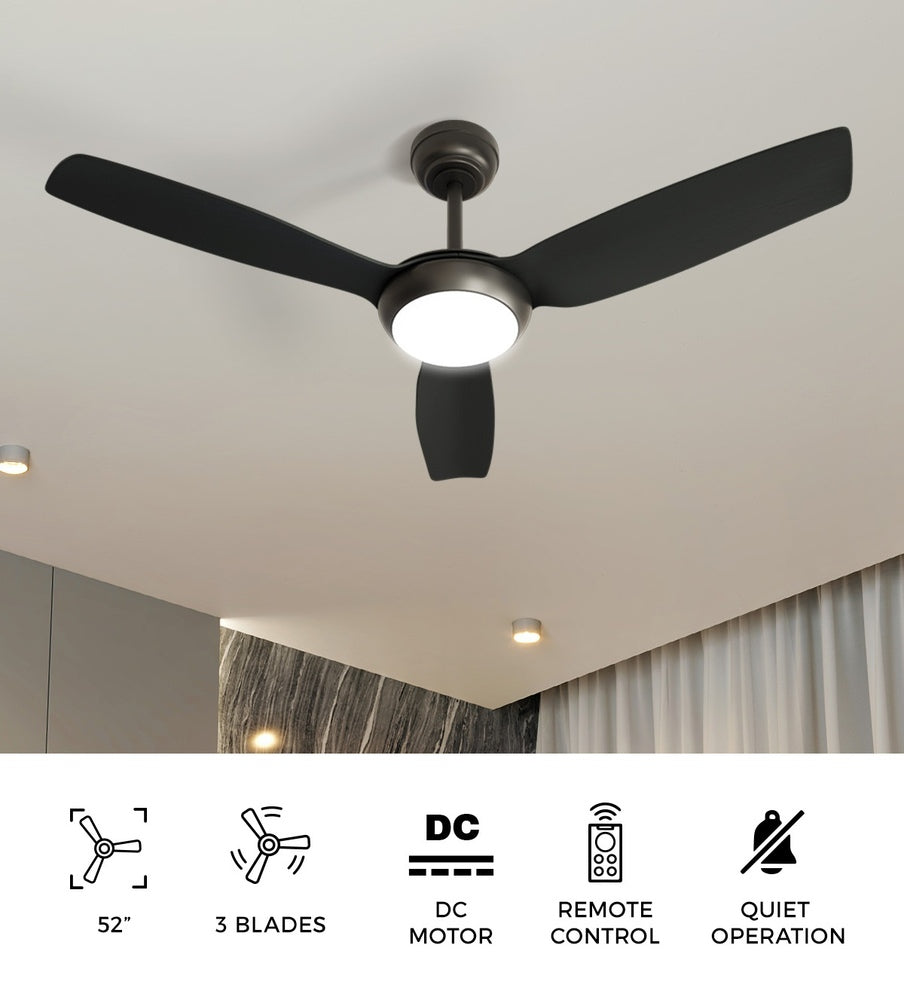 52" Ceiling Fan with Light DC Remote Control 5 Speed Black/Wood