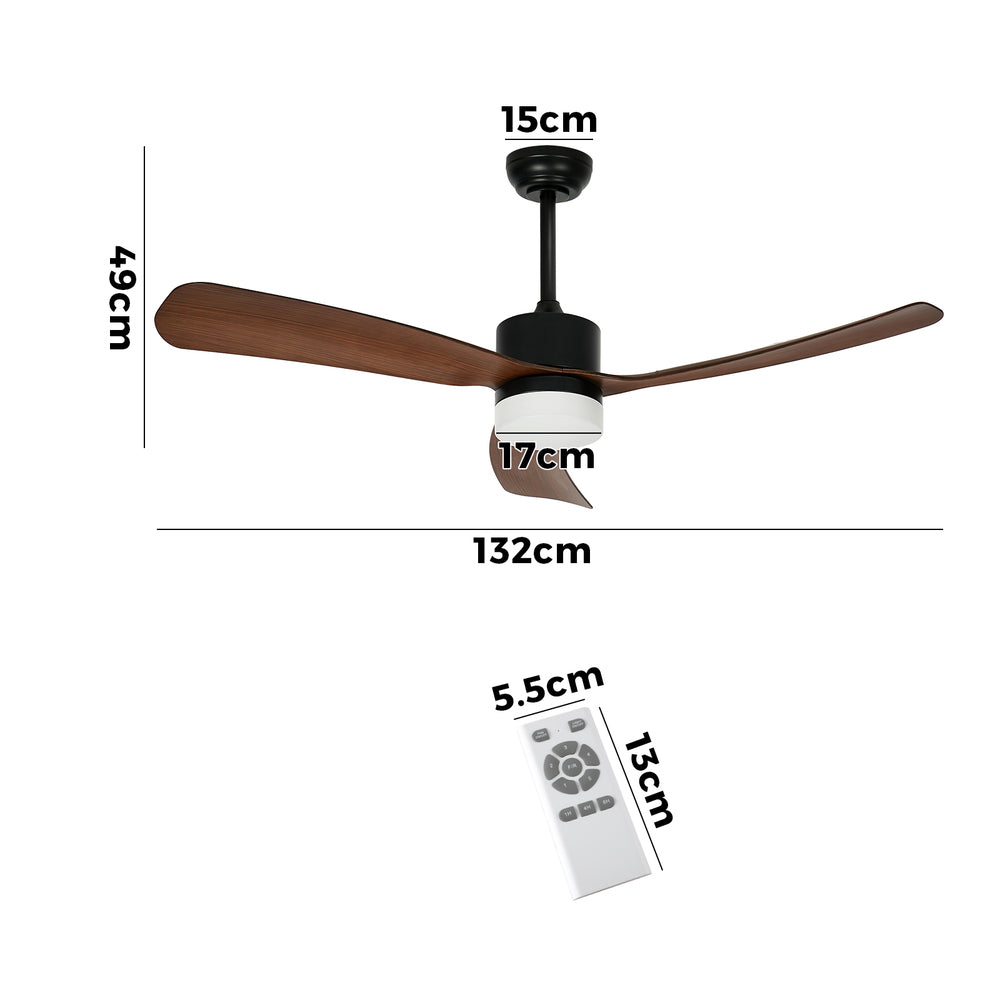 52" Ceiling Fan with LED Light Remote Control 5 Speed Modern Walnut