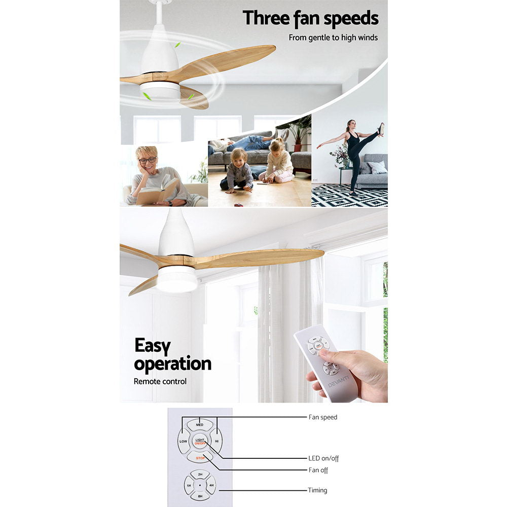 52'' Ceiling Fan Ac Motor W/Light W/Remote - Light Wood
