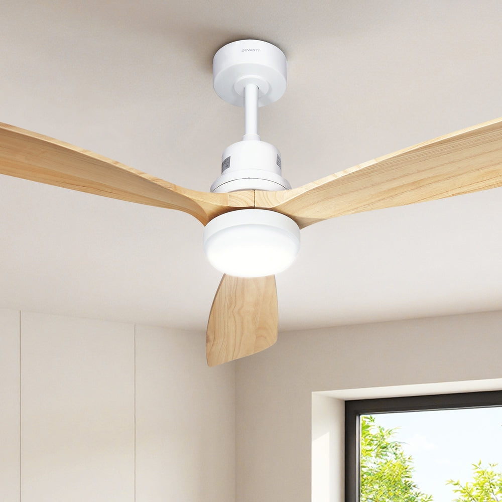 52'' Ceiling Fan Ac Motor Led Light Remote - Light Wood