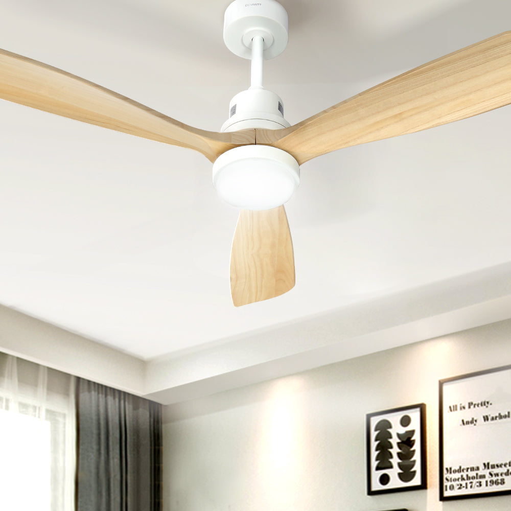 52'' Ceiling Fan Ac Motor Led Light Remote - Light Wood