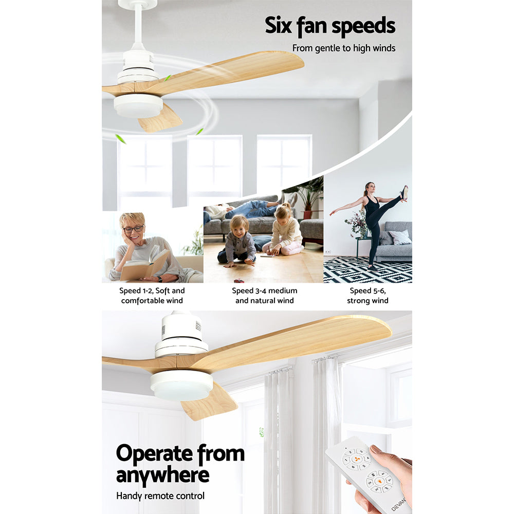 52'' Ceiling Fan Ac Motor Led Light Remote - Light Wood