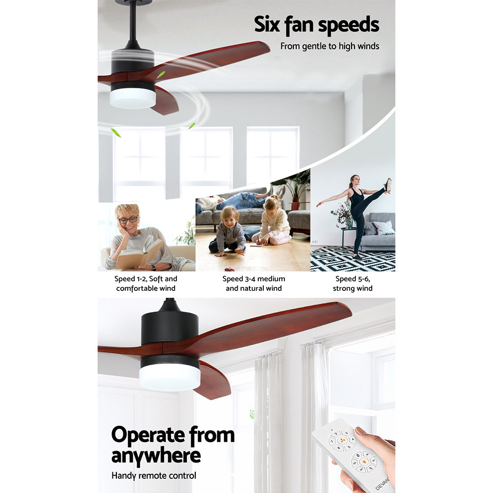 52'' Ceiling Fan Ac Motor 3 Blades W/Light - Dark Wood