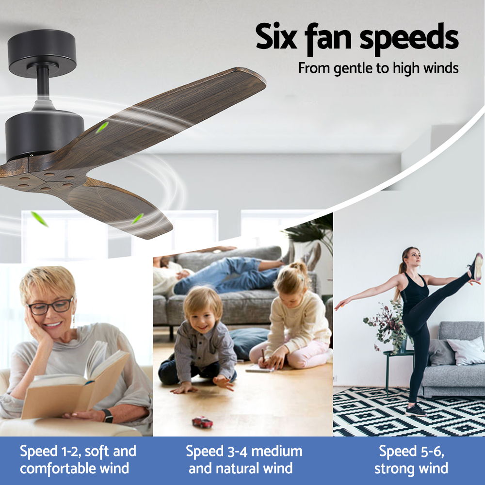 Devanti 52'' Ceiling Fan With Remote Control Fans 3 Wooden Blades Timer 1300mm