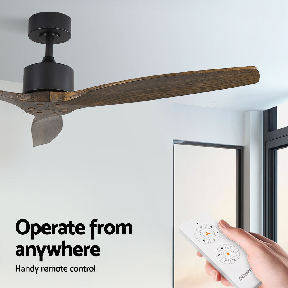 Devanti 52'' Ceiling Fan With Remote Control Fans 3 Wooden Blades Timer 1300mm