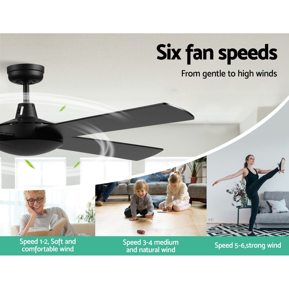 52'' Ceiling Fan AC Motor 4 Blades w/Remote - Black