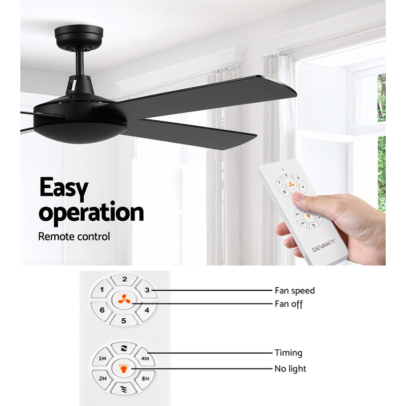 52'' Ceiling Fan AC Motor 4 Blades w/Remote - Black - Devanti Wremote