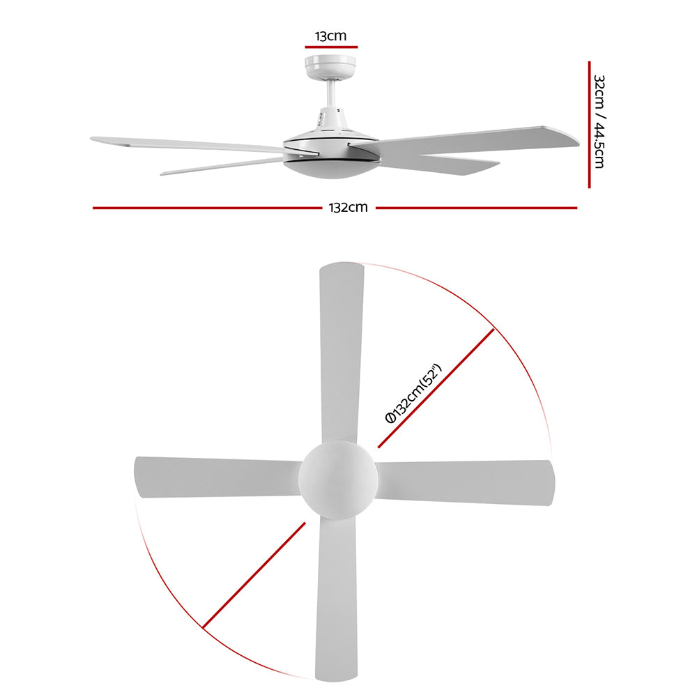 52" Ceiling Fan AC Motor 4 Blades White with Remote Control Energy Efficient