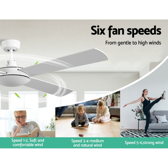 52" Ceiling Fan AC Motor 4 Blades White with Remote Control Energy Efficient - Devanti Wremote