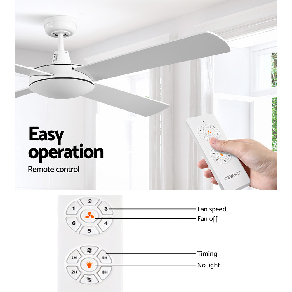 52" Ceiling Fan AC Motor 4 Blades White with Remote Control Energy Efficient