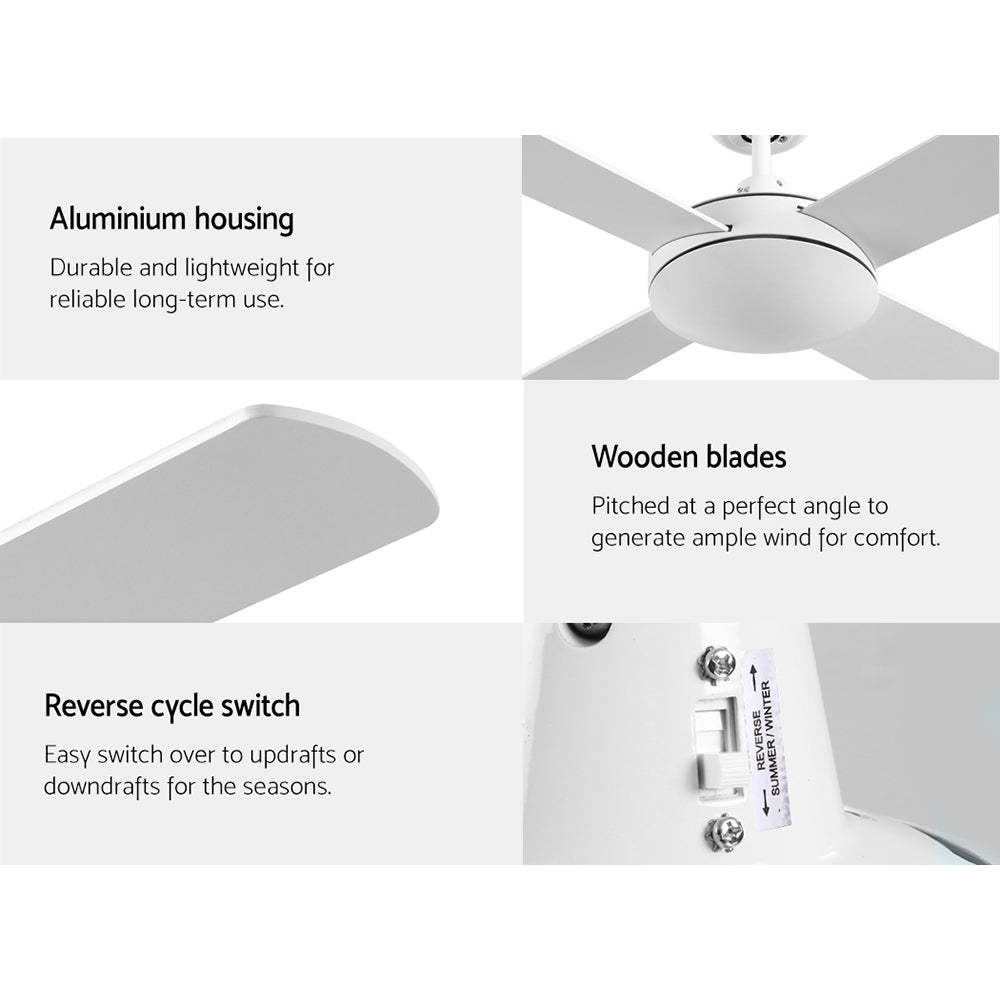 52" Ceiling Fan AC Motor 4 Blades White with Remote Control Energy Efficient