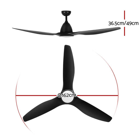 64 Inch Ceiling Fan DC Motor w/Light w/Remote -Black/Silver