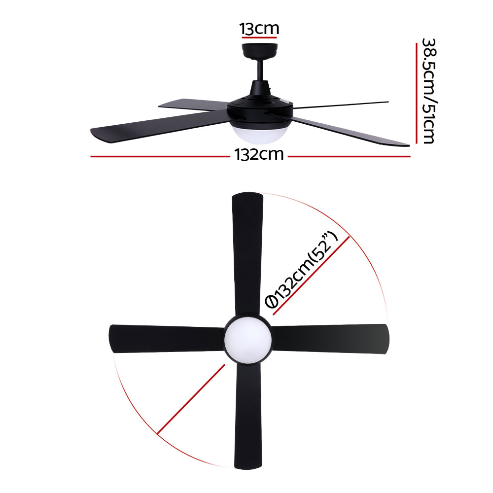52" Ceiling Fan AC Motor with Light & Remote Black