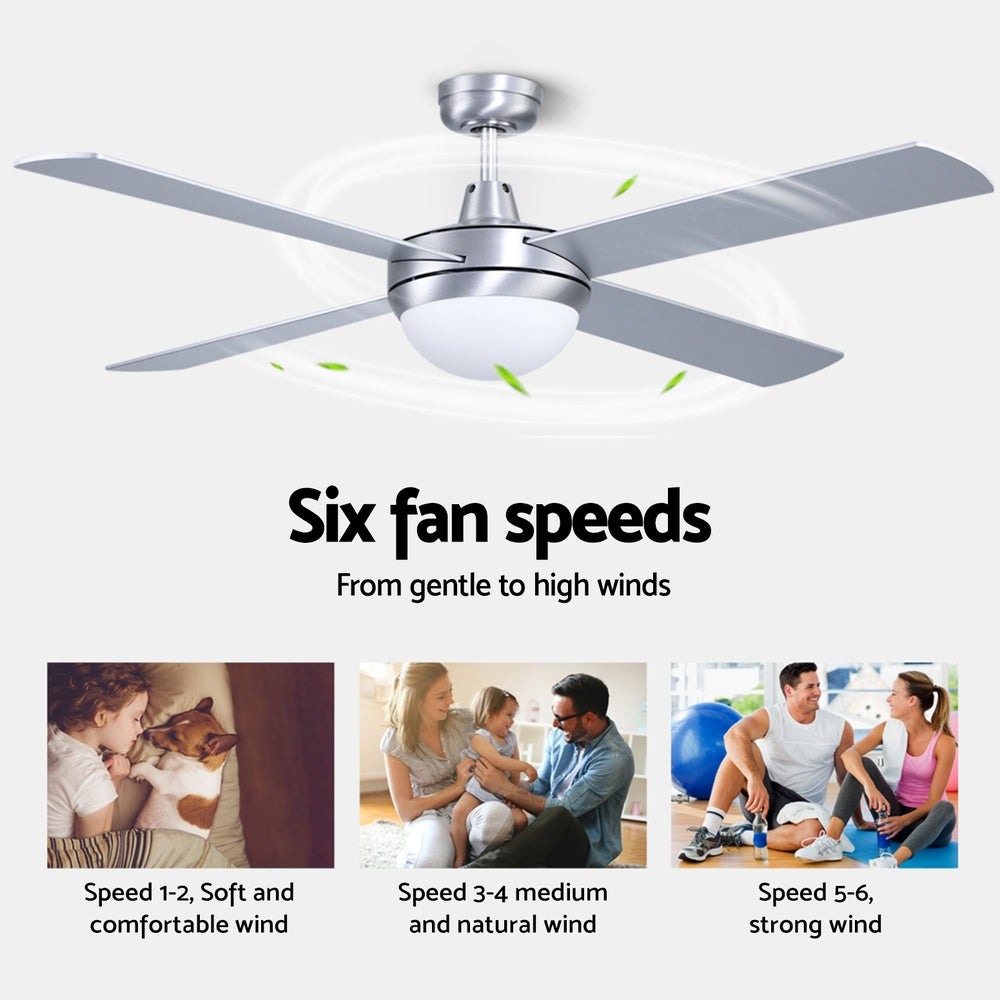 52'' Ceiling Fan Ac Motor W/Light W/Remote - Silver