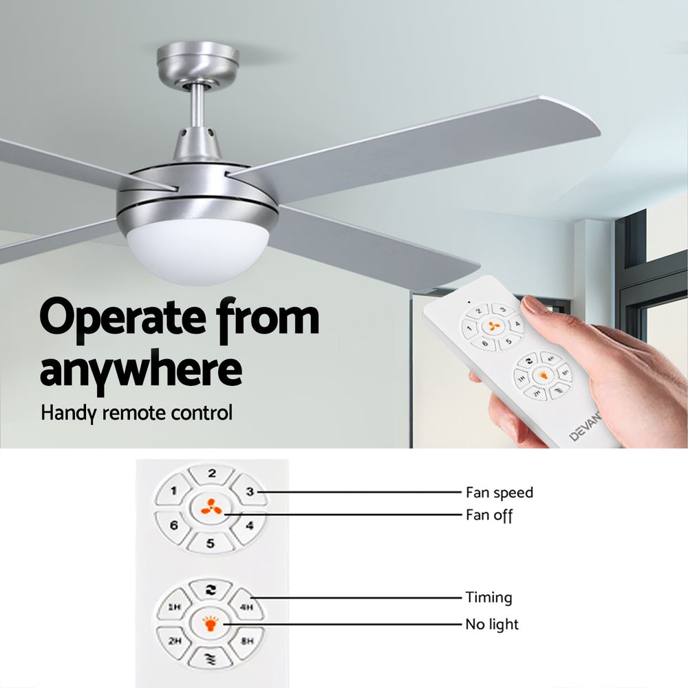 52'' Ceiling Fan Ac Motor W/Light W/Remote - Silver