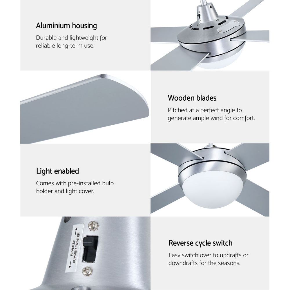 52'' Ceiling Fan Ac Motor W/Light W/Remote - Silver