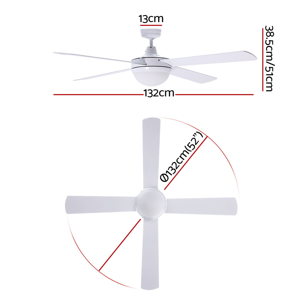 52" Ceiling Fan AC Motor with Light and Remote Control White