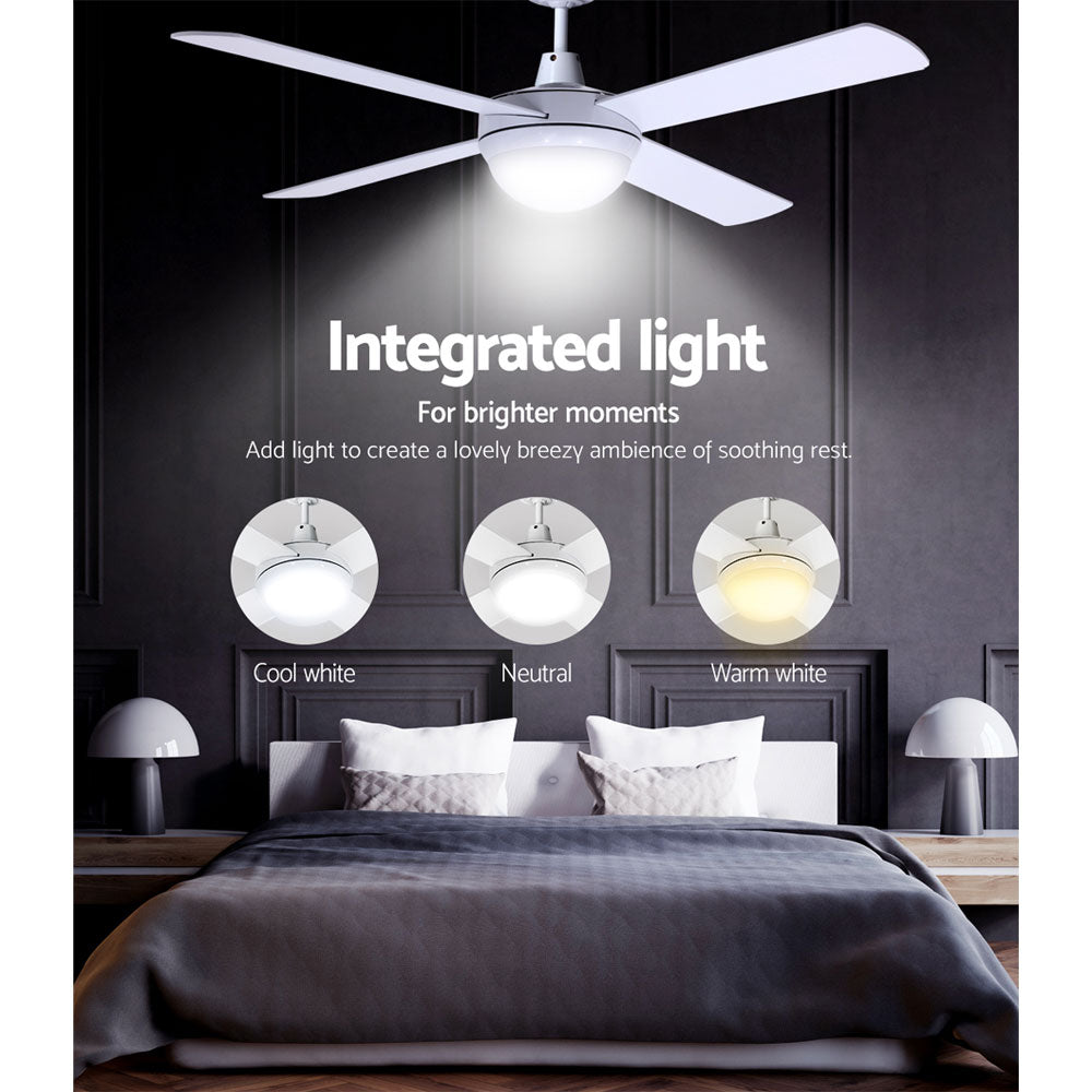 52" Ceiling Fan AC Motor with Light and Remote Control White