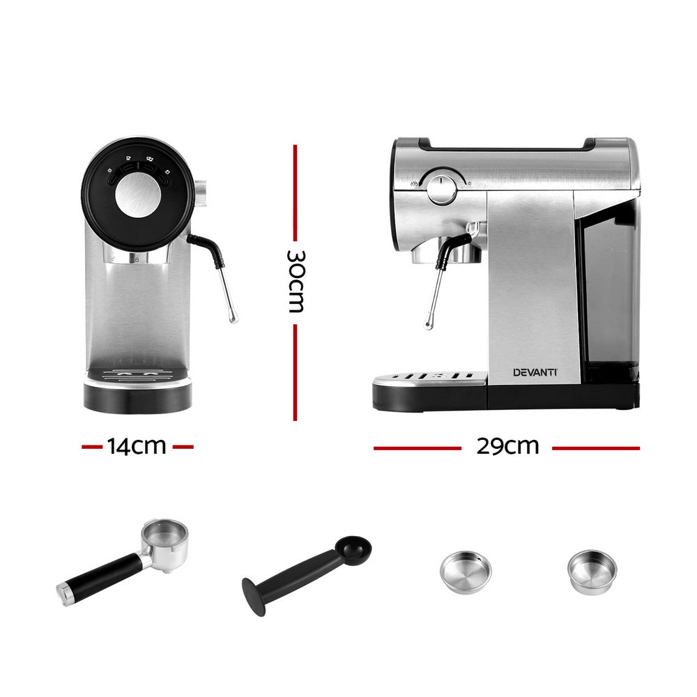 Devanti Coffee Machine Espresso Maker 20 Bar Milk Frother Cappuccino