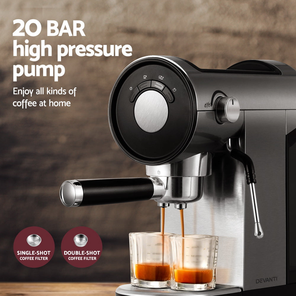 Devanti Coffee Machine Espresso Maker 20 Bar Milk Frother Cappuccino