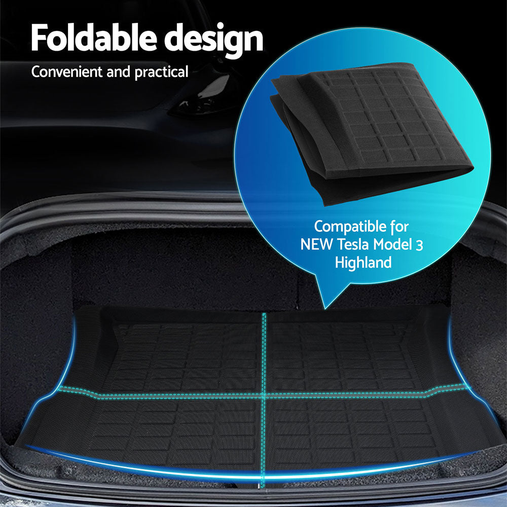 NEW Model 3 Highland 2024 Boot Liner Rear Frunk Cargo Trunk Mats Weisshorn | Automotive Decor