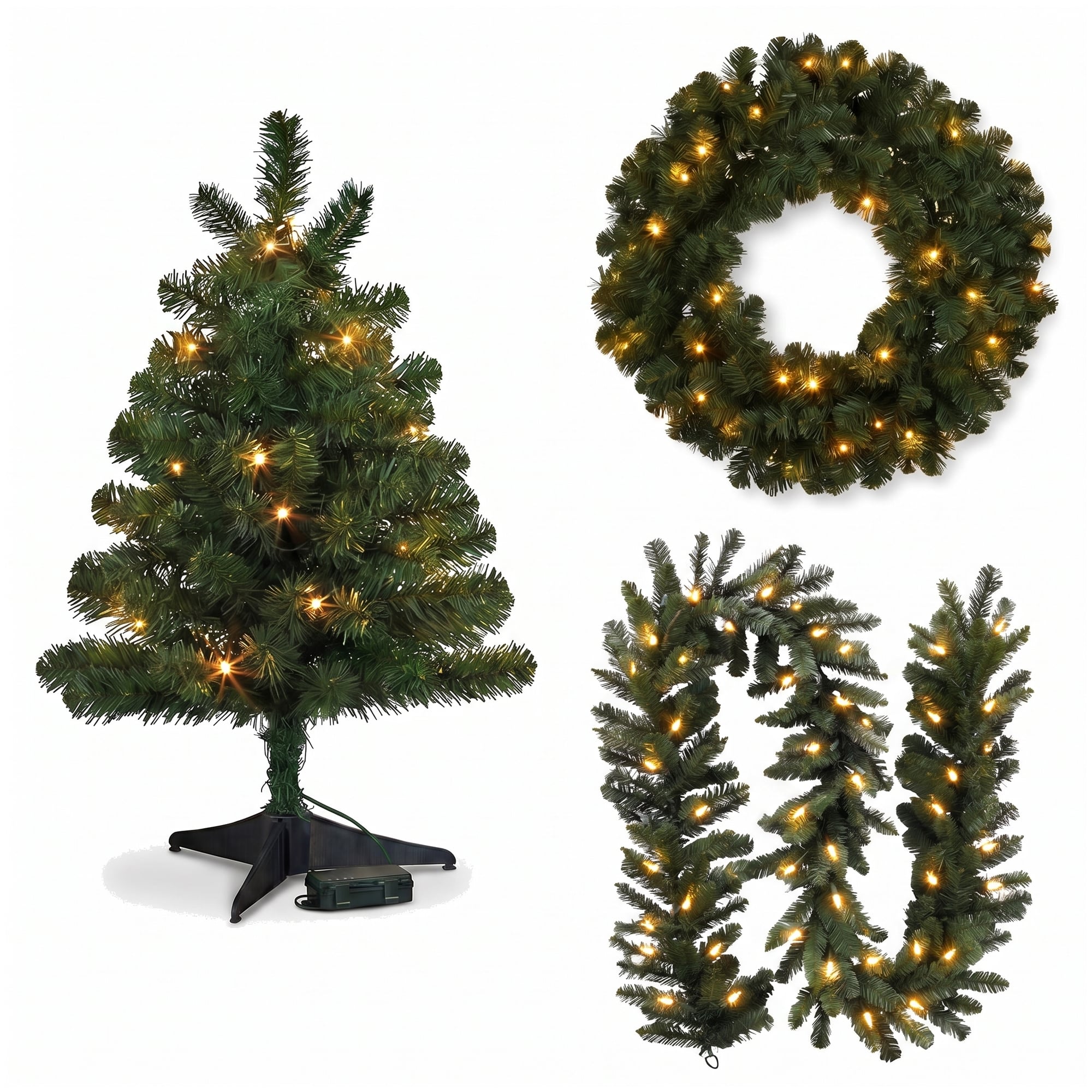 Pine Christmas Set White LED Lights