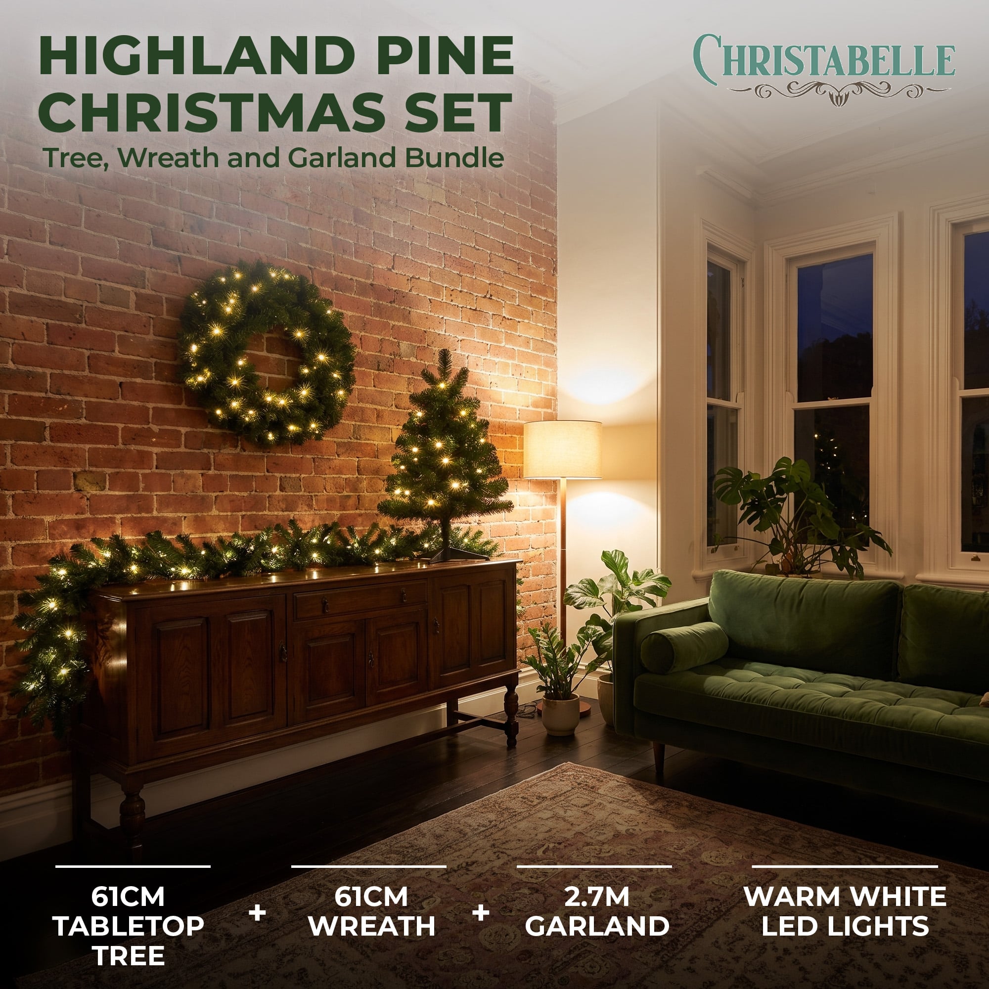 Pine Christmas Set White LED Lights
