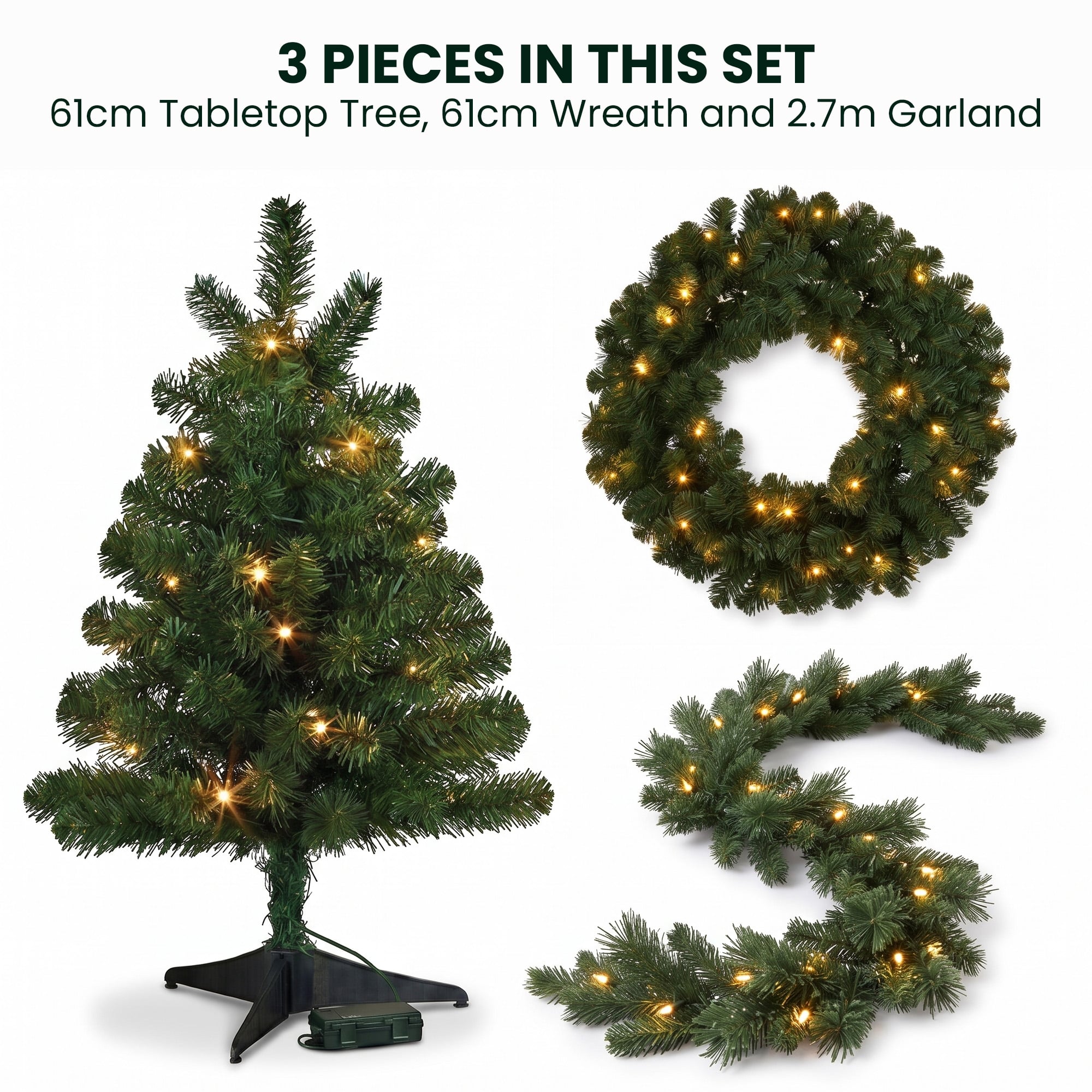 Pine Christmas Set White LED Lights
