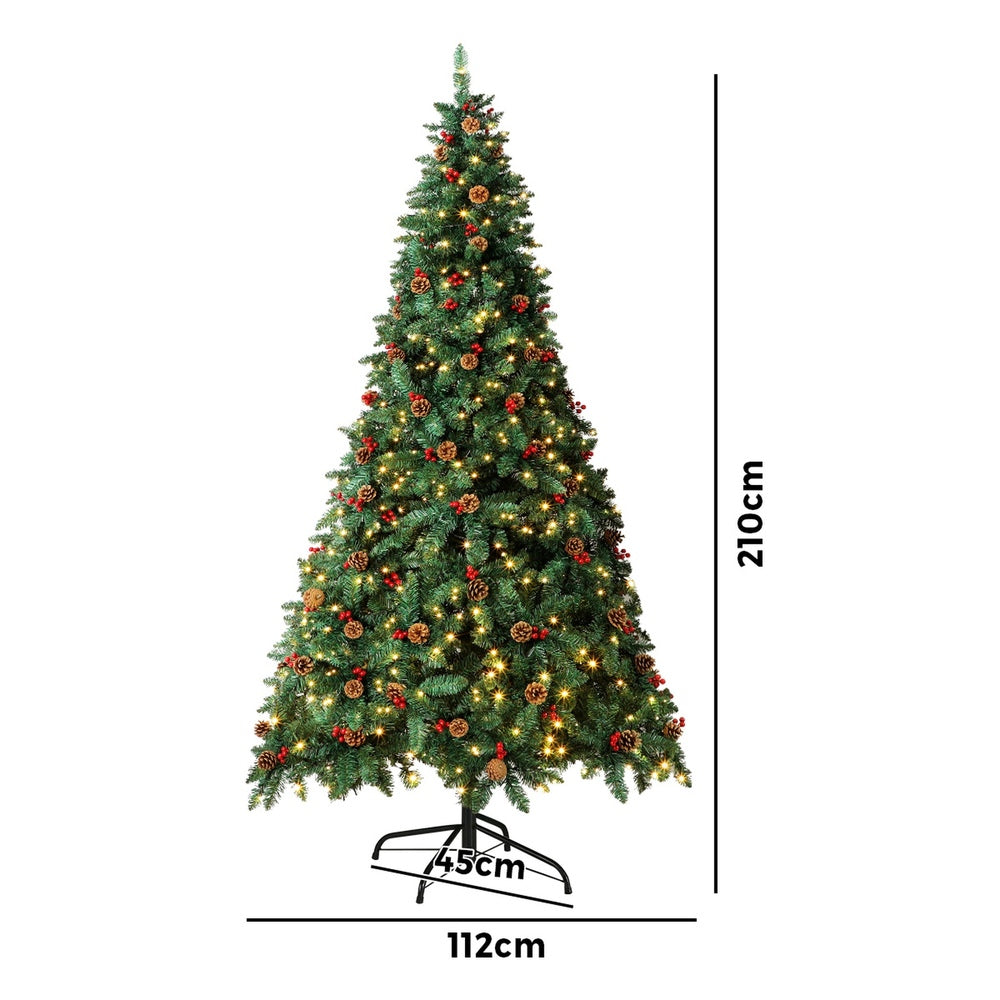 Christmas Tree 1.8M Xmas Decorations Green w/ LED Light and Pine Cones