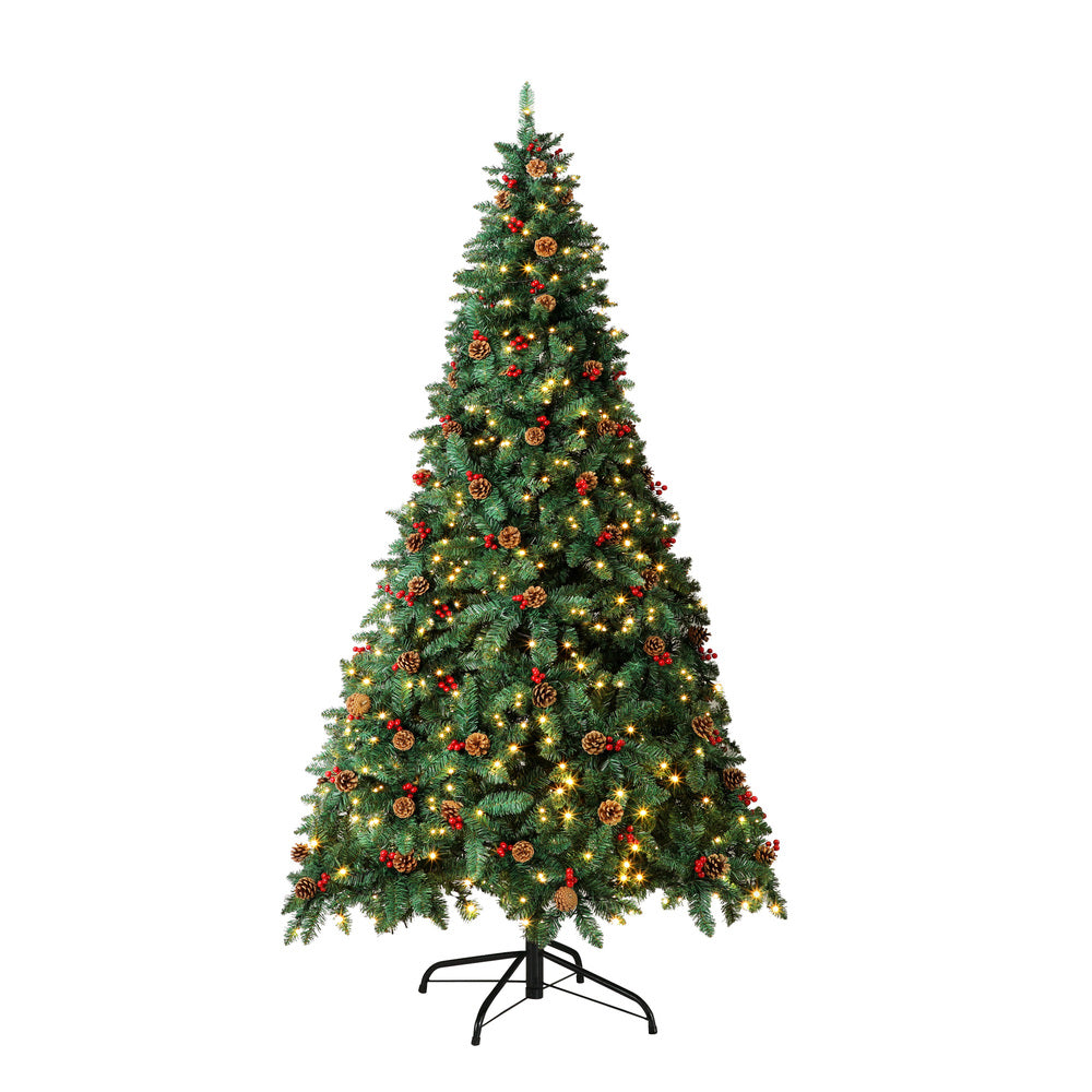 Christmas Tree 1.8M Xmas Decorations Green w/ LED Light and Pine Cones