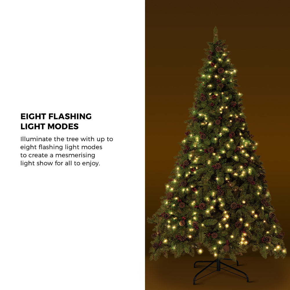 Christmas Tree 1.8M Xmas Decorations Green w/ LED Light and Pine Cones