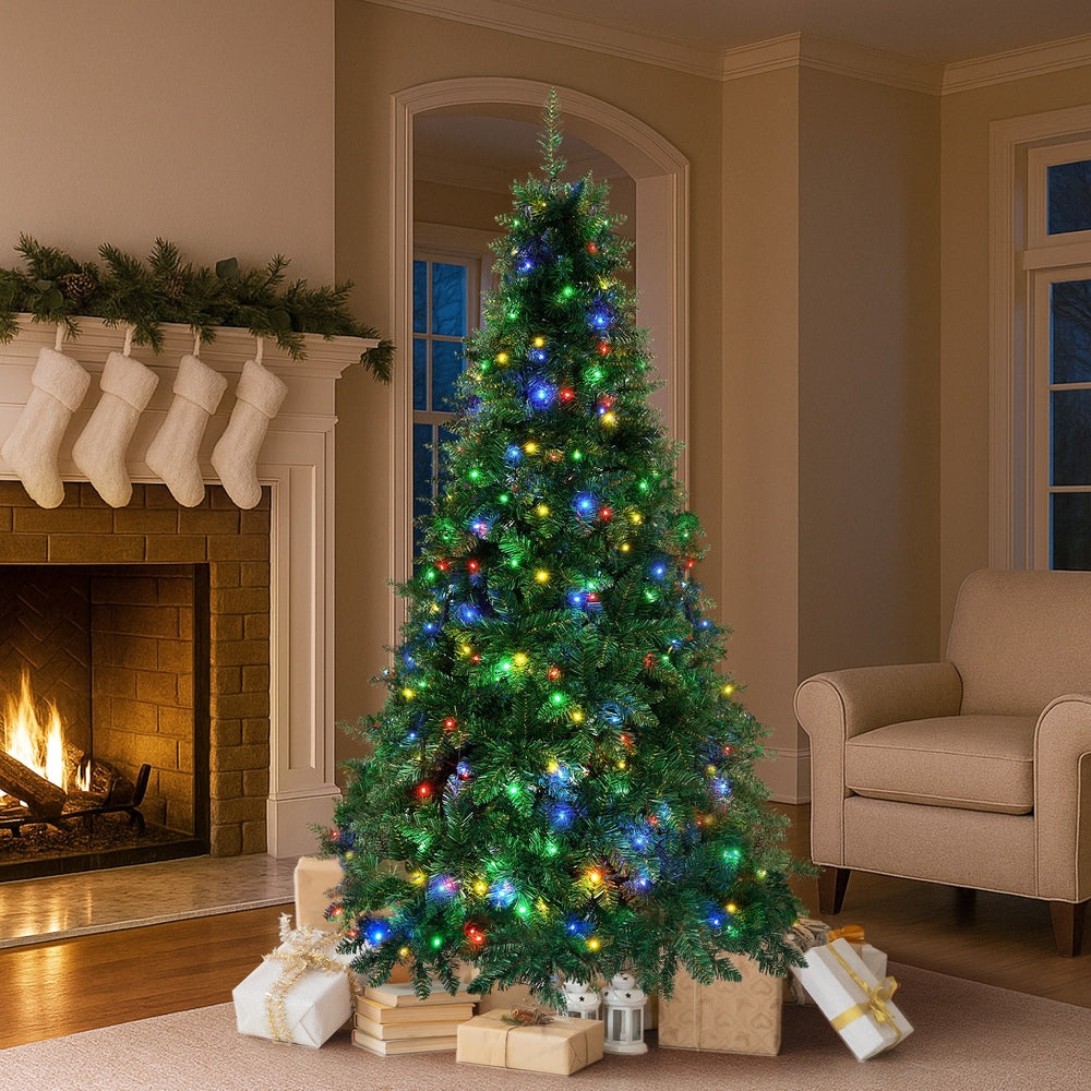 LED Christmas Tree 2.1 2.4 & 1.8M 6FT Multi-Colour Lights 8 Flash Modes Pre-Lit