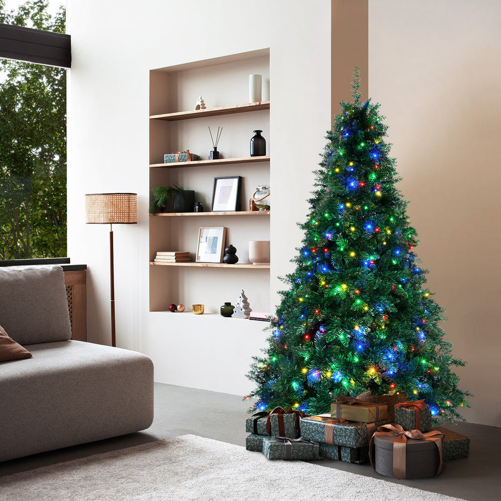 LED Christmas Tree 2.1 2.4 & 1.8M 6FT Multi-Colour Lights 8 Flash Modes Pre-Lit