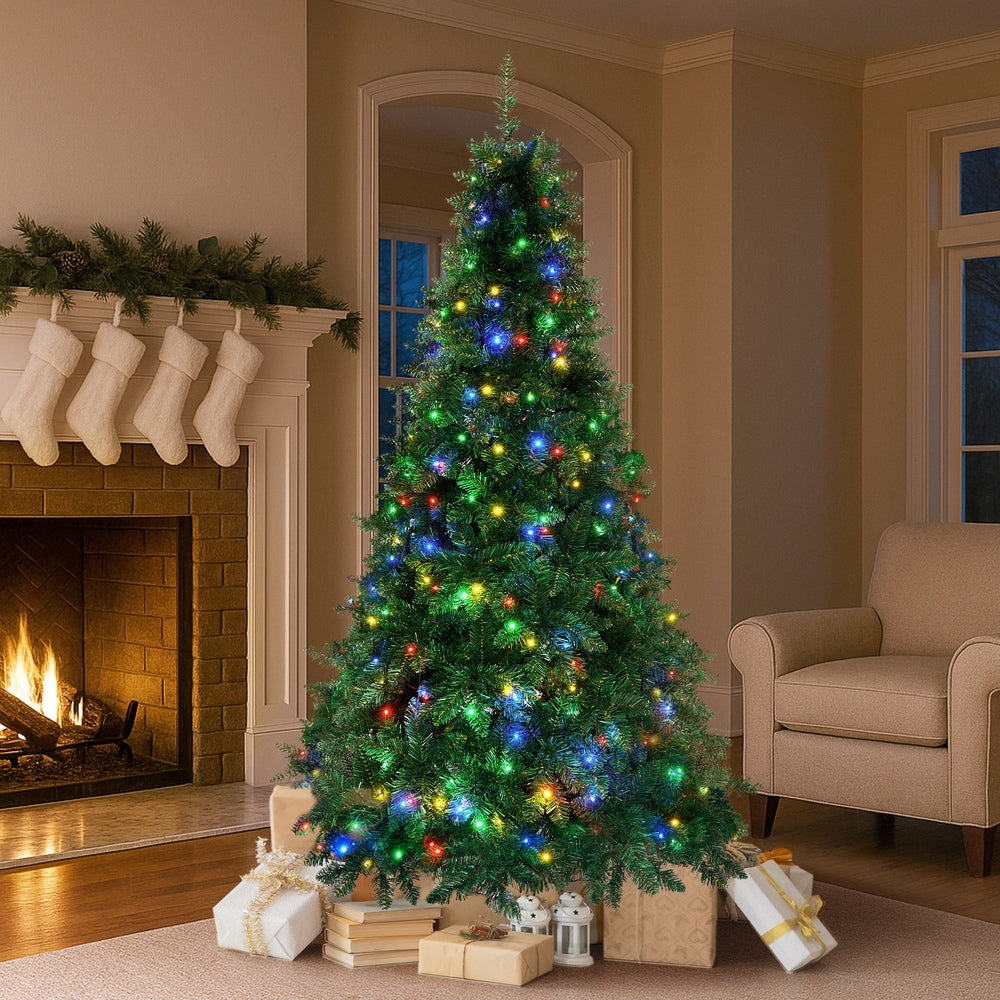 LED Christmas Tree 2.1 2.4 & 1.8M 6FT Multi-Colour Lights 8 Flash Modes Pre-Lit