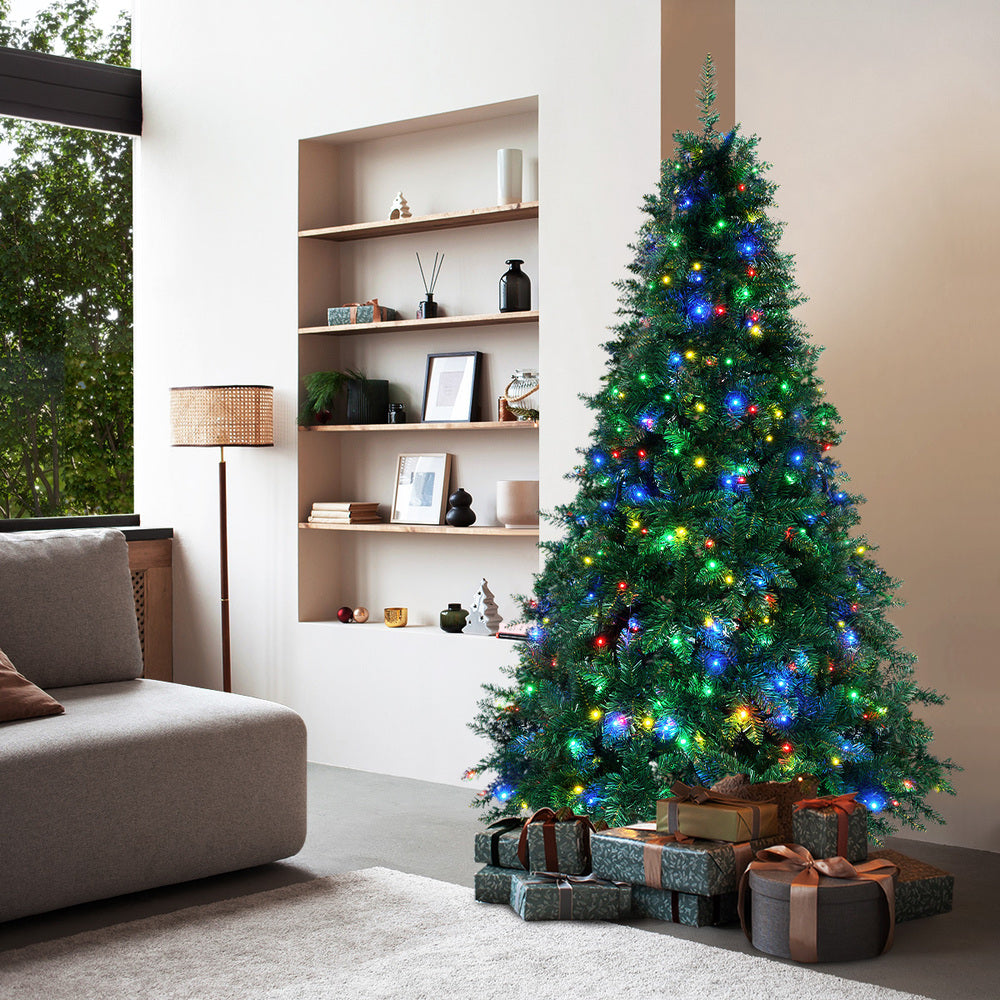 LED Christmas Tree 2.1 2.4 & 1.8M 6FT Multi-Colour Lights 8 Flash Modes Pre-Lit