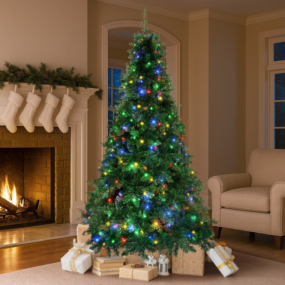 LED Christmas Tree 2.1 2.4 & 1.8M 6FT Multi-Colour Lights 8 Flash Modes Pre-Lit