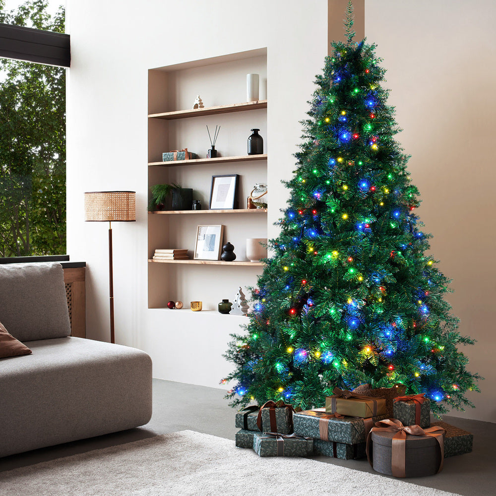 LED Christmas Tree 2.1 2.4 & 1.8M 6FT Multi-Colour Lights 8 Flash Modes Pre-Lit