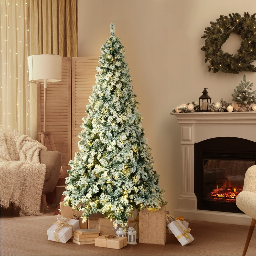 Christmas Tree Snow Flocked Xmas Decorations Green w/ LED lights
