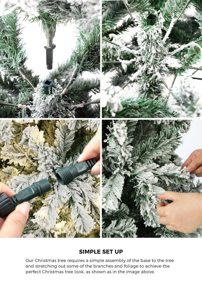 Christmas Tree Snow Flocked Xmas Decorations Green w/ LED lights