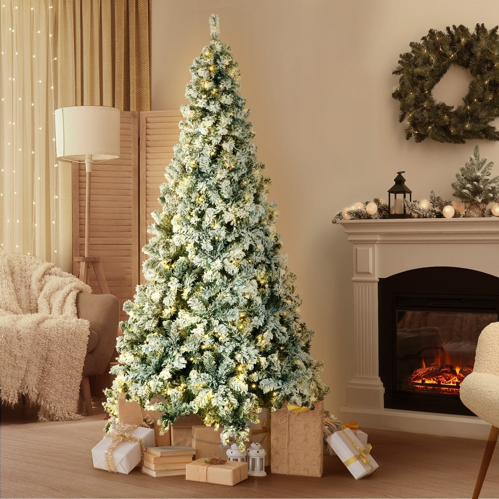 Christmas Tree Snow Flocked Xmas Decorations Green w/ LED lights