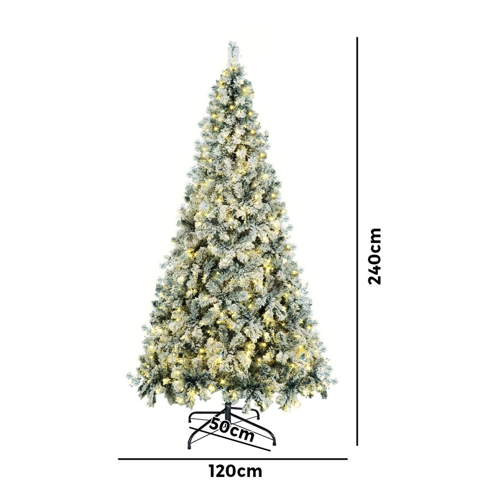 Christmas Tree Snow Flocked Xmas Decorations Green w/ LED lights