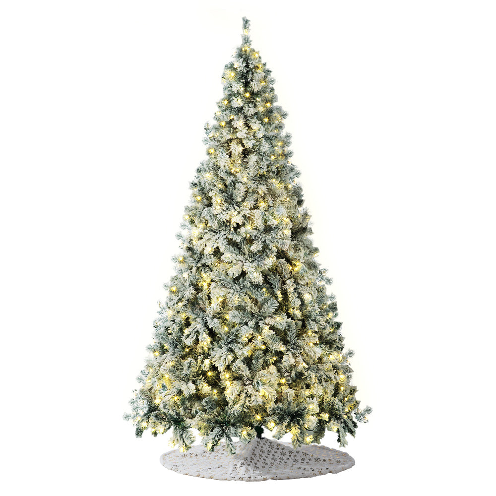 LED Christmas Tree 2.1M 7FT & 8FT Snow-Frosted Green with Tree Skirt Xmas Decor