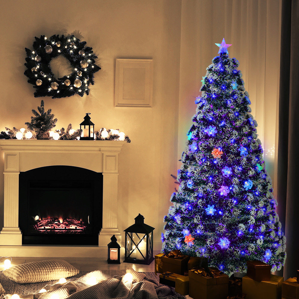 LED Christmas Tree 2.1M 7FT & 8FT Snow-Frosted Green with Tree Skirt Xmas Decor