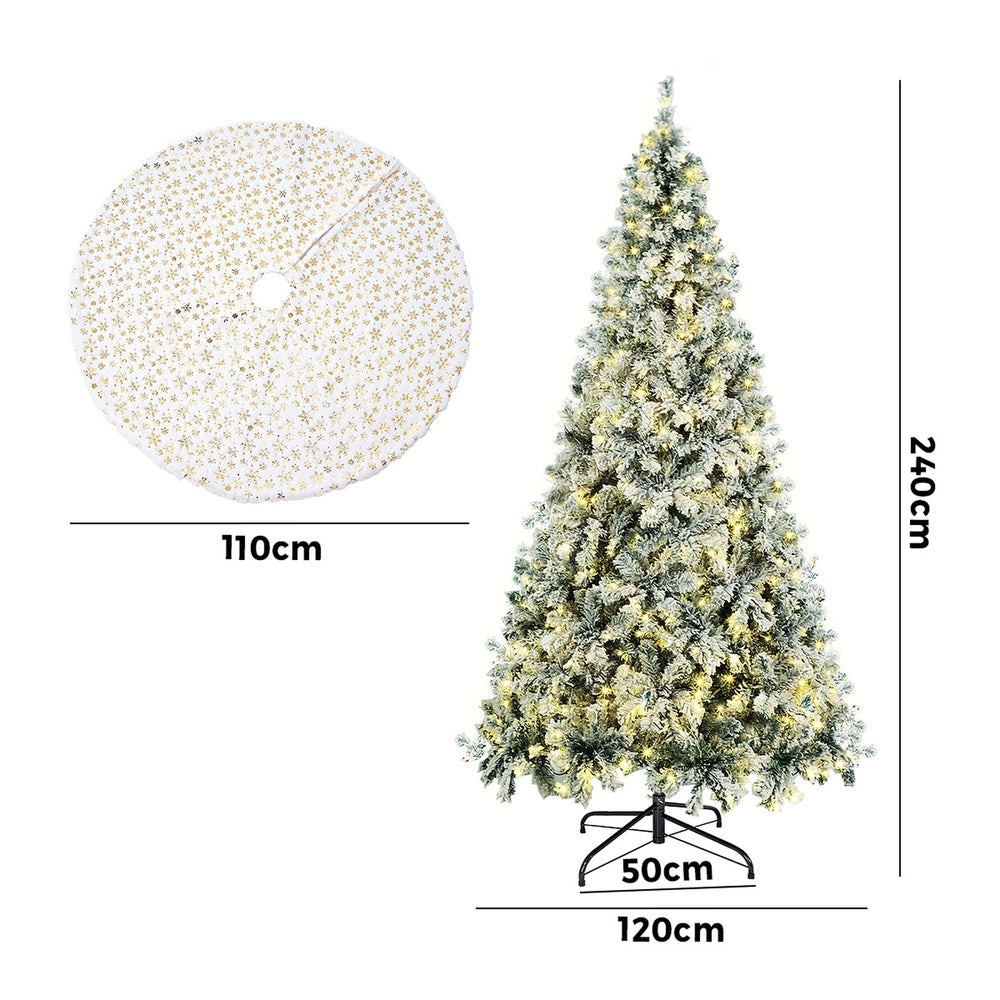 LED Christmas Tree 2.1M 7FT & 8FT Snow-Frosted Green with Tree Skirt Xmas Decor