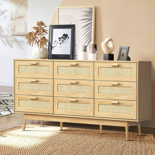 9 Chest of Drawers Dresser Rattan Storage Cabinet Lowboy