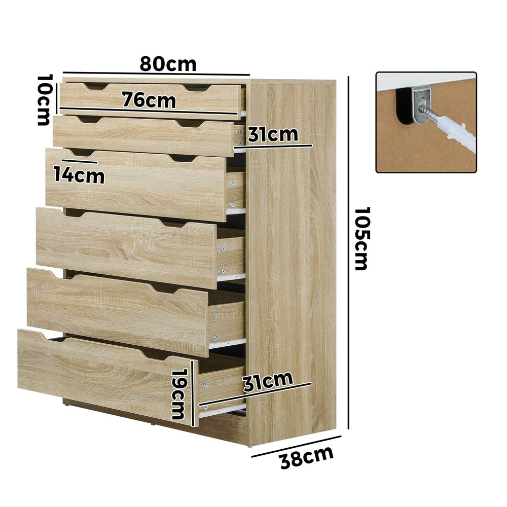 Stylish and Functional: Wooden 6-Drawer Chest of Drawers for Clothes Storage