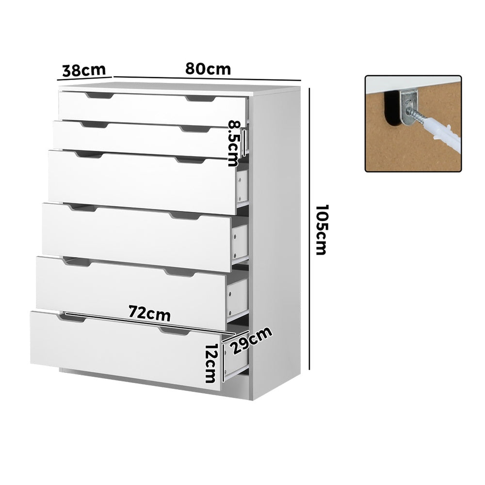 6 Chest of Drawers Tallboy Storage Cabinet Dresser Bedroom
