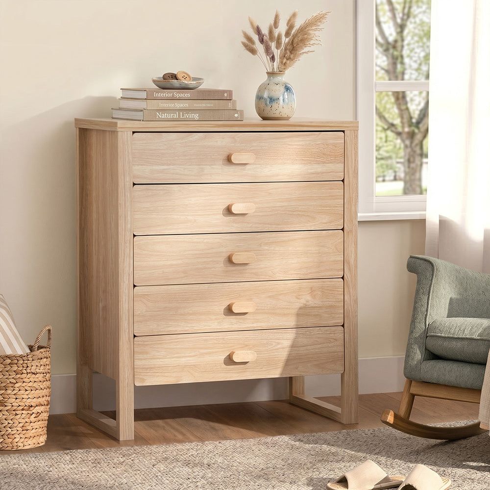 5 Drawer Tallboy Dresser Natural Wood Bedroom | Simpledeals