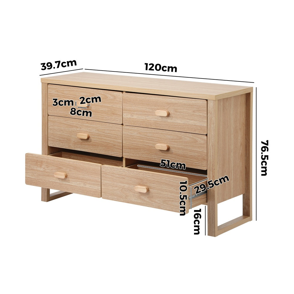 6 Drawer Chest of Drawers Natural Lowboy | Simpledeals